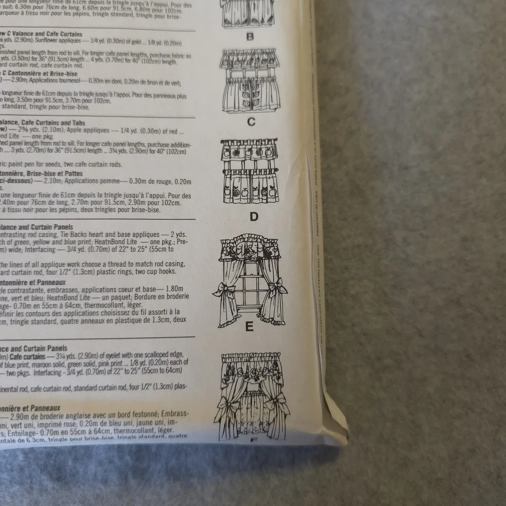 Simplicity 8924 Jiffy 6 Pack Window Curtains Uncut